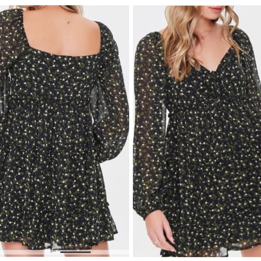 Forever 21 Black Floran Chiffon Dress Sz L